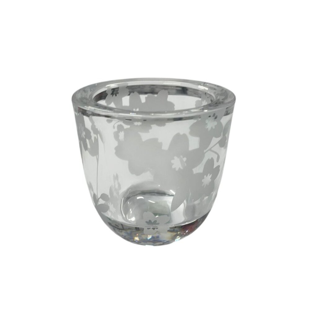 Partylite Sakura Votive Holder Frosted Glass Floral Design